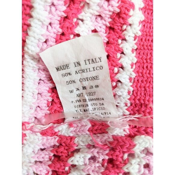 Vintage Crochet Halter Bralette Pink White Striped Handmade in Italy S/M - Picture 6 of 6